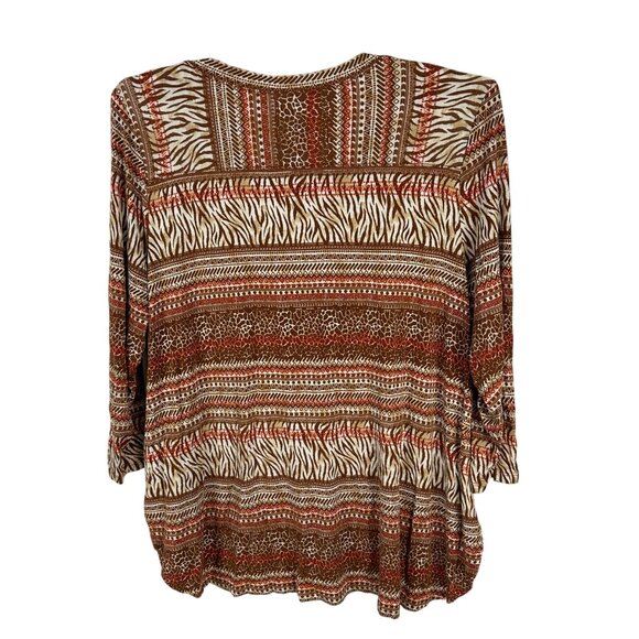 Cato Womens 3/4 Sleeve Tribal Print Top 18/20W Rayon & Spandex - Picture 2 of 5